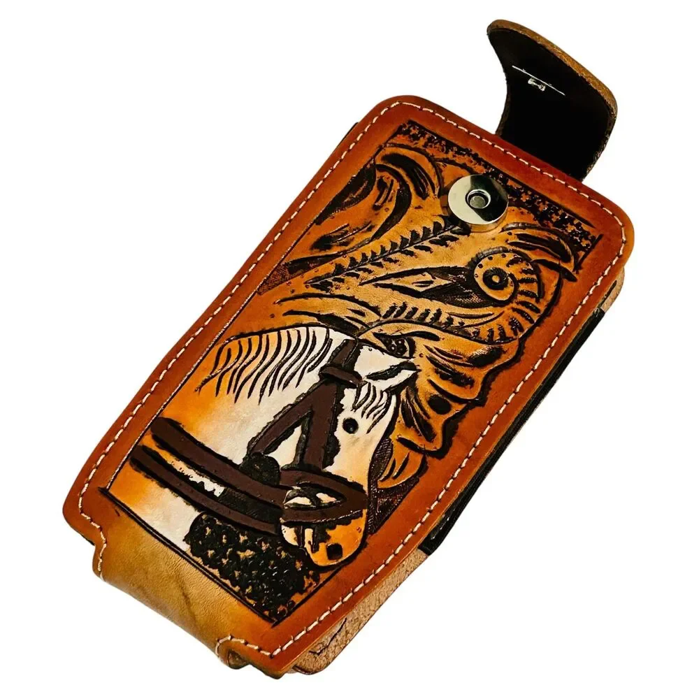 Western Leather cellphone holster, Tan Color - Funda de piel vaquera